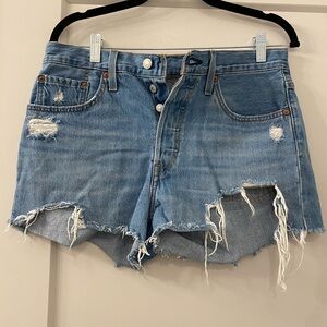 Levi's 501 Light Blue Distressed Jean Shorts